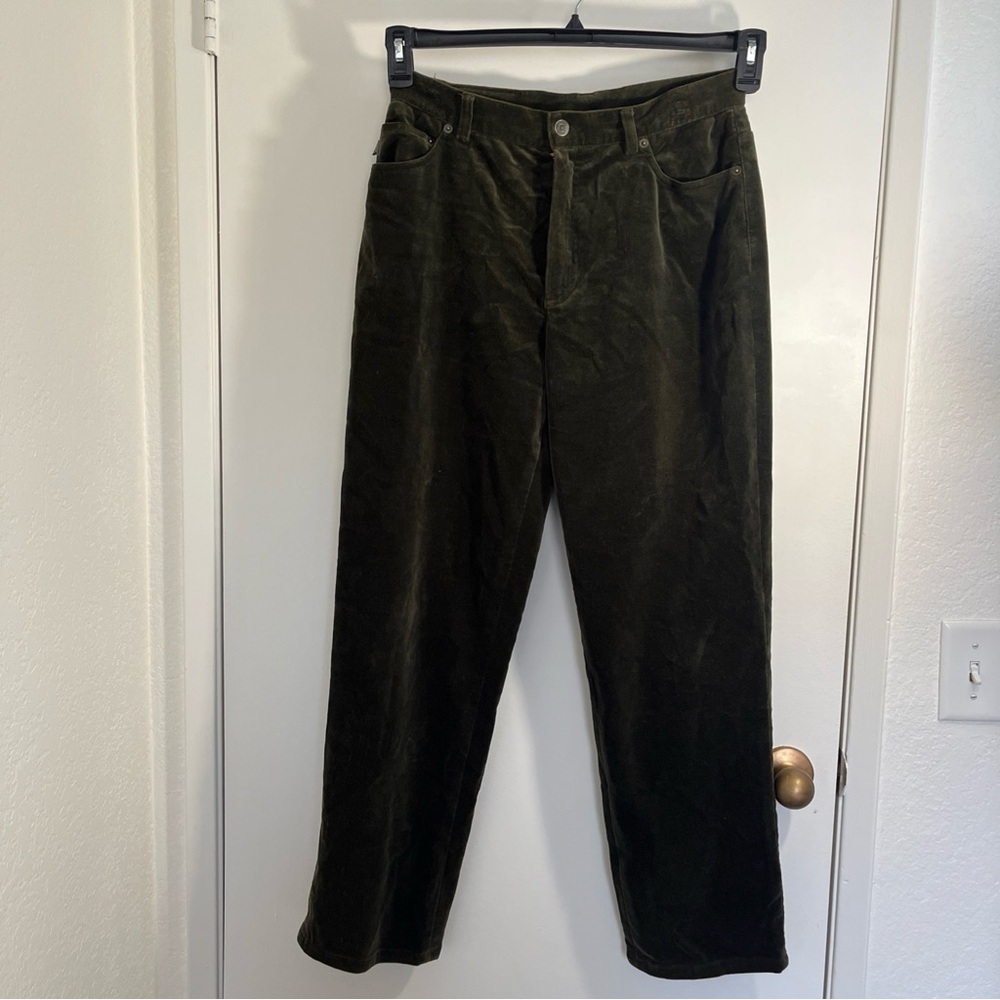 Ralph Lauren Velvet Pants Olive Green Straight High RiseWomens Sz 10 Boho Retro